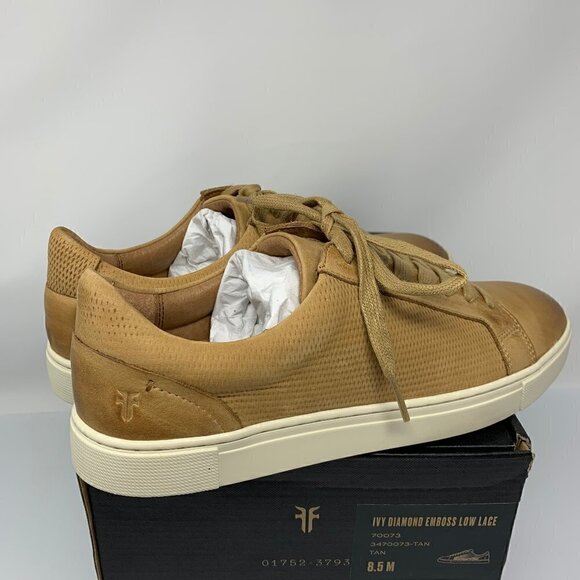 Frye Ivy Sneakers Size 8.5 Tan Leather Diamond NIB New - Picture 6 of 8